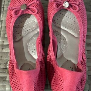 dexflex comfort Hot Pink Perforated Ballet Flats with Bow Charm